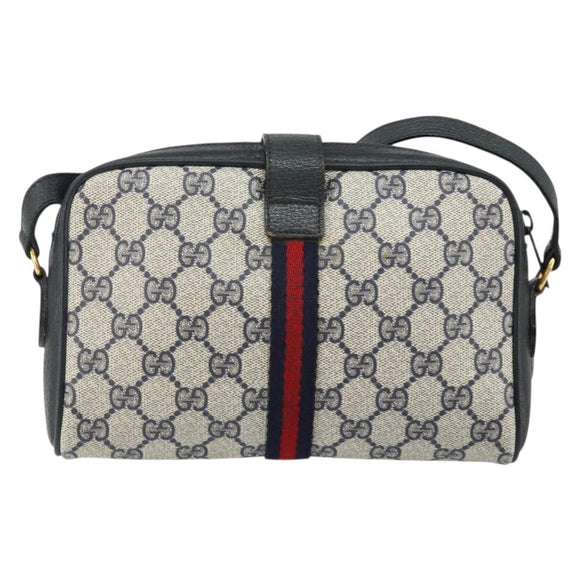 GUCCI GG Supreme Sherry Line Shoulder Bag PVC Navy Gold 89 02 055 Auth 143138