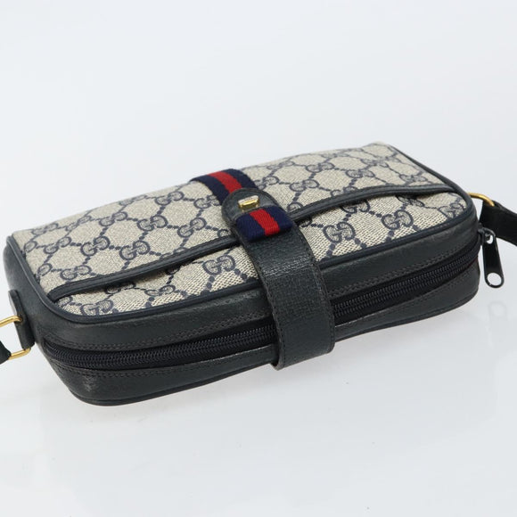 GUCCI GG Supreme Sherry Line Shoulder Bag PVC Navy Gold 89 02 055 Auth 143138