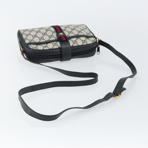 GUCCI GG Supreme Sherry Line Shoulder Bag PVC Navy Gold 89 02 055 Auth 143138