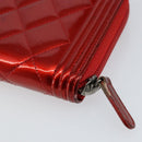 CHANEL Boy Chanel Long Wallet Patent leather Red Silver CC Auth 143150-16