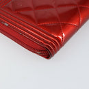 CHANEL Boy Chanel Long Wallet Patent leather Red Silver CC Auth 143150-17