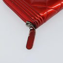 CHANEL Boy Chanel Long Wallet Patent leather Red Silver CC Auth 143150-7