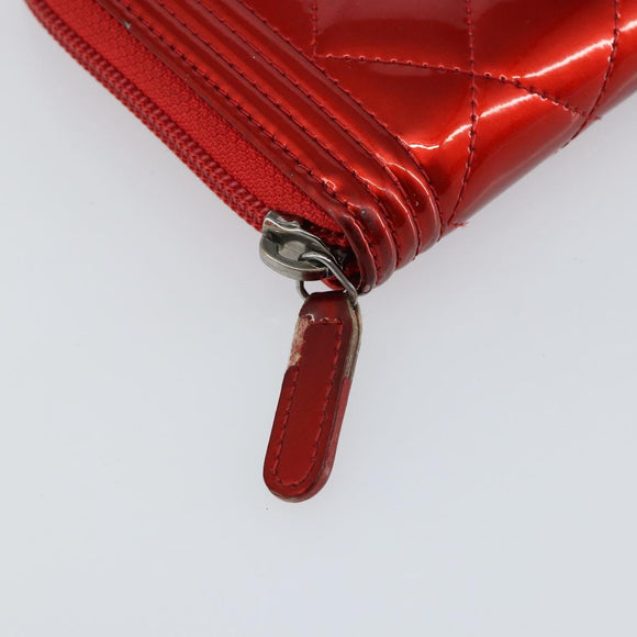 CHANEL Boy Chanel Long Wallet Patent leather Red Silver CC Auth 143150