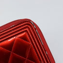 CHANEL Boy Chanel Long Wallet Patent leather Red Silver CC Auth 143150-8