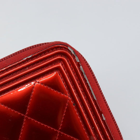 CHANEL Boy Chanel Long Wallet Patent leather Red Silver CC Auth 143150