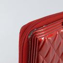 CHANEL Boy Chanel Long Wallet Patent leather Red Silver CC Auth 143150-9