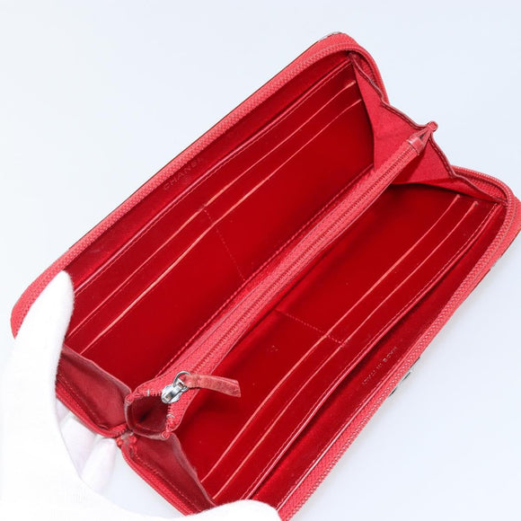 CHANEL Boy Chanel Long Wallet Patent leather Red Silver CC Auth 143150