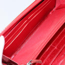 CHANEL Boy Chanel Long Wallet Patent leather Red Silver CC Auth 143150-19