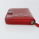 CHANEL Boy Chanel Long Wallet Patent leather Red Silver CC Auth 143150-4