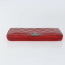 CHANEL Boy Chanel Long Wallet Patent leather Red Silver CC Auth 143150-5