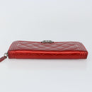 CHANEL Boy Chanel Long Wallet Patent leather Red Silver CC Auth 143150-6