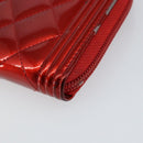 CHANEL Boy Chanel Long Wallet Patent leather Red Silver CC Auth 143150-14