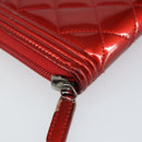 CHANEL Boy Chanel Long Wallet Patent leather Red Silver CC Auth 143150-15