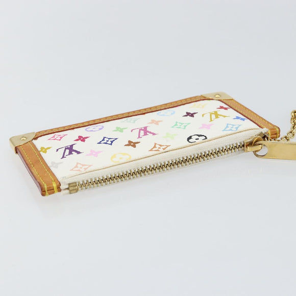 LOUIS VUITTON Multicolor Pochette Cles Coin Purse White M92655 LV Auth 143155