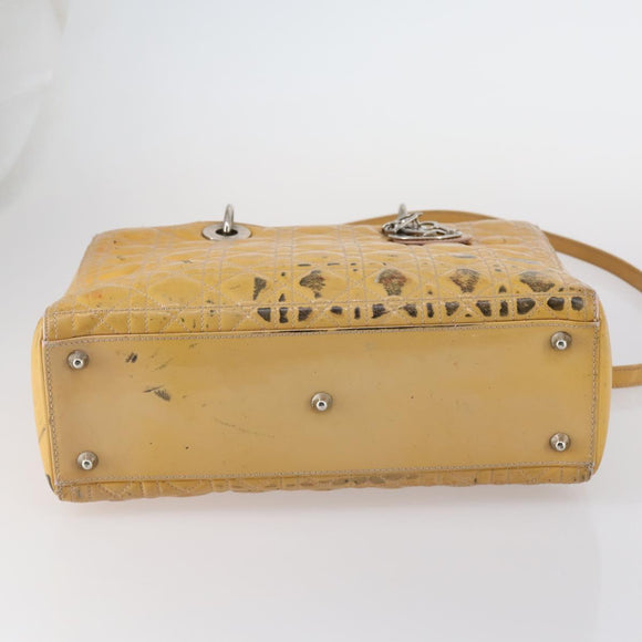 Christian Dior Lady Dior Canage Bag Patent leather 2way Beige Silver Auth 143159