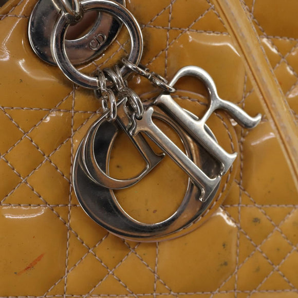 Christian Dior Lady Dior Canage Bag Patent leather 2way Beige Silver Auth 143159