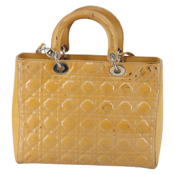 Christian Dior Lady Dior Canage Bag Patent leather 2way Beige Silver Auth 143159