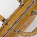 Christian Dior Lady Dior Canage Bag Patent leather 2way Beige Silver Auth 143159-6