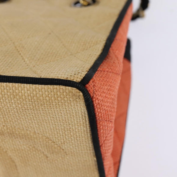 CHANEL Matelasse Chain Shoulder Bag Straw Beige Gold CC Auth 143162