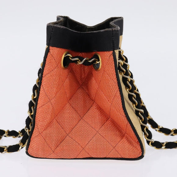 CHANEL Matelasse Chain Shoulder Bag Straw Beige Gold CC Auth 143162