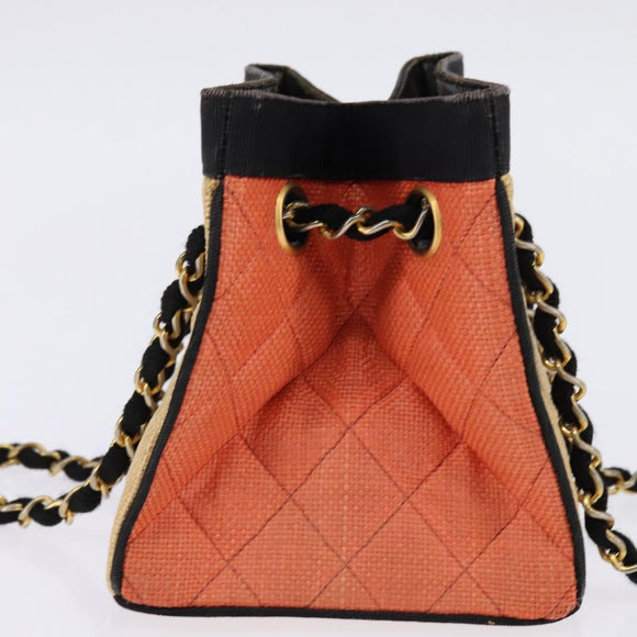 CHANEL Matelasse Chain Shoulder Bag Straw Beige Gold CC Auth 143162