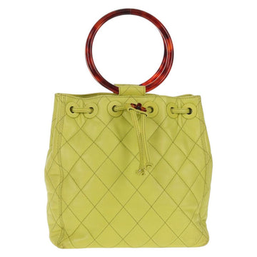 CHANEL Matelasse Hand Bag Lamb Skin Yellow CC Auth 143163V