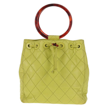 CHANEL Matelasse Hand Bag Lamb Skin Yellow CC Auth 143163V - 0