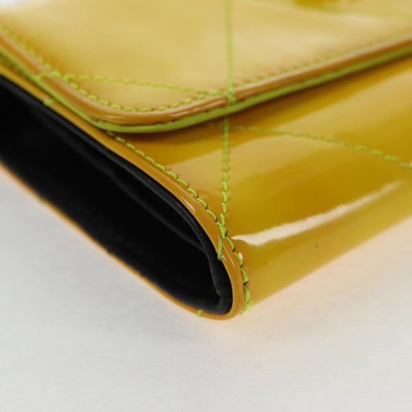 CHANEL Matelasse Chain Wallet Lakleer Geel Zilver CC Auth 143166V
