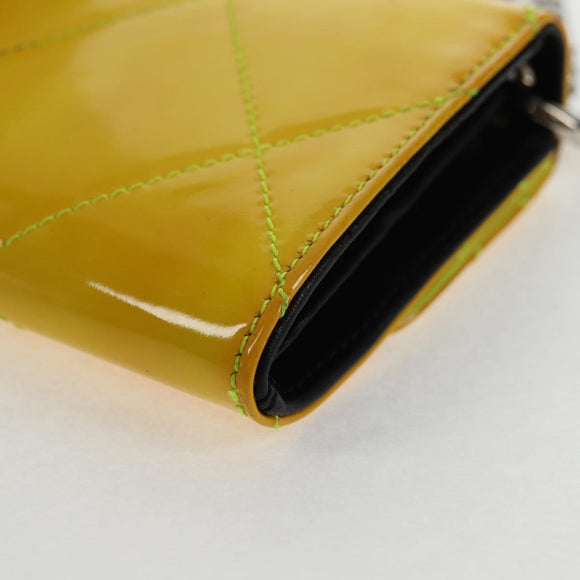 CHANEL Matelasse Chain Wallet Patent leather Yellow Silver CC Auth 143166V