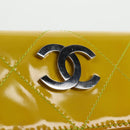 CHANEL Matelasse Chain Wallet Lakleer Geel Zilver CC Auth 143166V-19