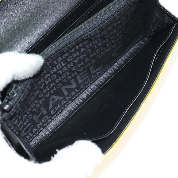 CHANEL Matelasse Chain Wallet Patent leather Yellow Silver CC Auth 143166V