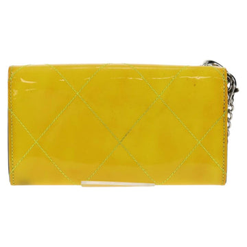 CHANEL Matelasse Chain Wallet Patent leather Yellow Silver CC Auth 143166V - 0