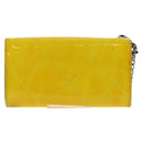 CHANEL Matelasse Chain Wallet Lakleer Geel Zilver CC Auth 143166V-2