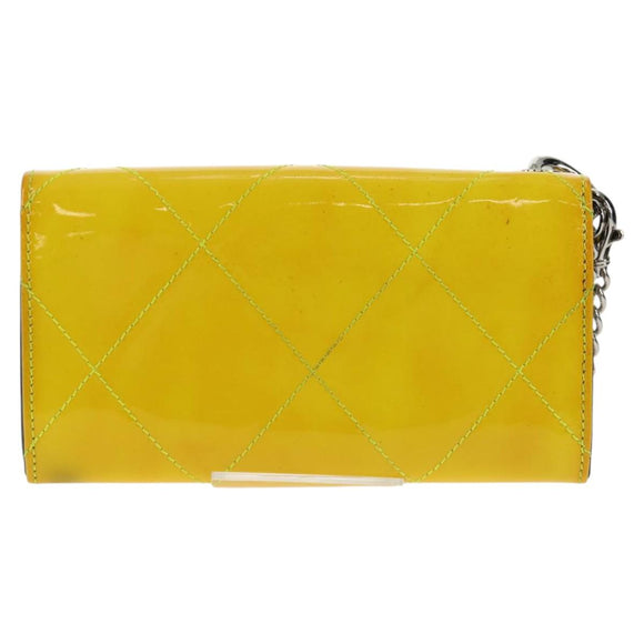 CHANEL Matelasse Chain Wallet Lakleer Geel Zilver CC Auth 143166V