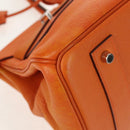 HERMES Shoulder Birkin Hand Bag Leather Orange Silver Auth 143171V-11
