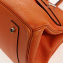 HERMES Shoulder Birkin Hand Bag Leather Orange Silver Auth 143171V-12