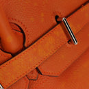 HERMES Shoulder Birkin Hand Bag Leather Orange Silver Auth 143171V-15