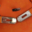 HERMES Shoulder Birkin Hand Bag Leather Orange Silver Auth 143171V-17