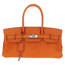 HERMES Shoulder Birkin Hand Bag Leather Orange Silver Auth 143171V-2
