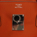 HERMES Shoulder Birkin Hand Bag Leather Orange Silver Auth 143171V-20