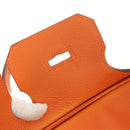HERMES Shoulder Birkin Hand Bag Leather Orange Silver Auth 143171V-23