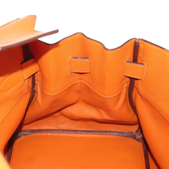 HERMES Shoulder Birkin Hand Bag Leather Orange Silver Auth 143171V