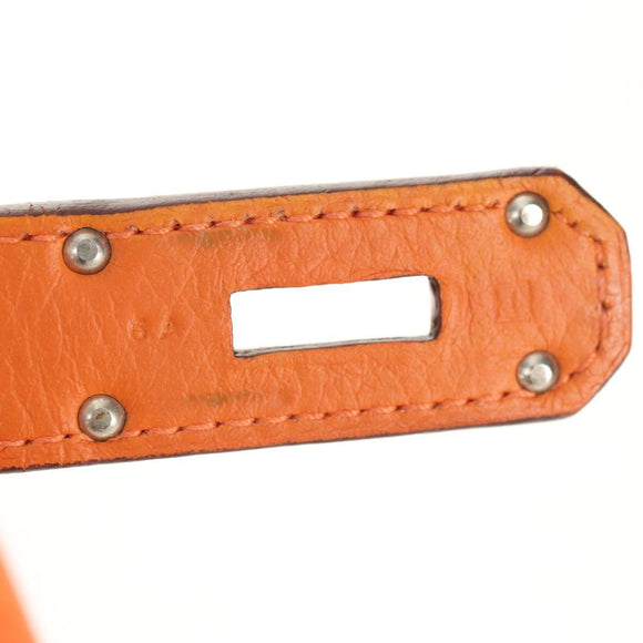 HERMES Shoulder Birkin Hand Bag Leather Orange Silver Auth 143171V