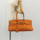 HERMES Shoulder Birkin Hand Bag Leather Orange Silver Auth 143171V-30