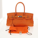 HERMES Shoulder Birkin Hand Bag Leather Orange Silver Auth 143171V-31