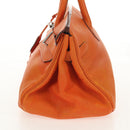 HERMES Shoulder Birkin Hand Bag Leather Orange Silver Auth 143171V-4