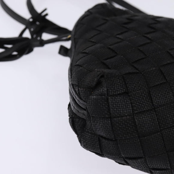 BOTTEGA VENETA INTRECCIATO Shoulder Bag Leather Black Gold Auth 143195