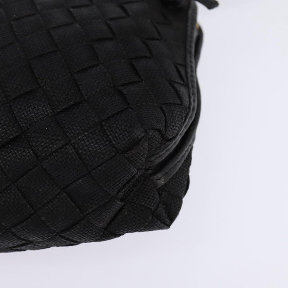 BOTTEGA VENETA INTRECCIATO Shoulder Bag Leather Black Gold Auth 143195
