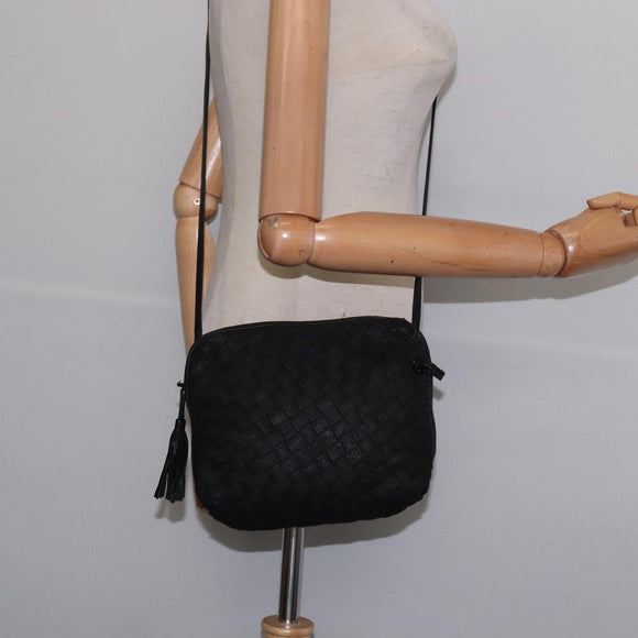 BOTTEGA VENETA INTRECCIATO Shoulder Bag Leather Black Gold Auth 143195