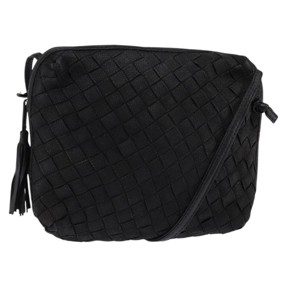 BOTTEGA VENETA INTRECCIATO Shoulder Bag Leather Black Gold Auth 143195